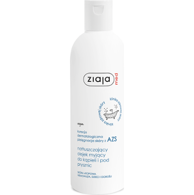 kuracja dermatologiczna pielęgnacja skóry z AZS natłuszczający olejek myjący do kąpieli i pod prysznic Ziaja