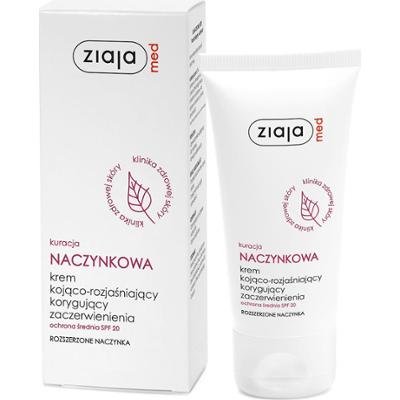 kuracja naczynkowa krem kojąco-rozjaśniający korygujący zaczerwienienia ochrona średnia SPF 20 Ziaja
