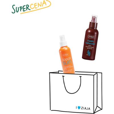 duet masło kakaowe spray + wodoodporny olejek do opalania spray SPF 6 UVA+UVB Ziaja