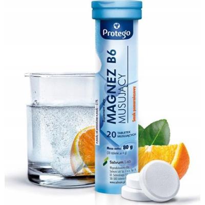 Protego Magnez B6 Suplement Diety Smak Pomarańczowy 20 Tabletek Musujących
