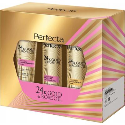 Perfecta 24k Gold Rose Oil Zestaw Kosmetyków Damskich Peeling Mleczko Tonik