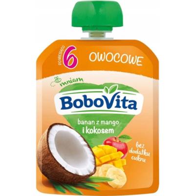 Bobovita Owocowy Mus Dla Dzieci Banan z Mango i Kokosem Po 6 Miesiącu 80g