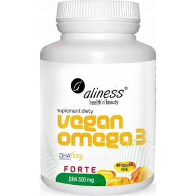 Aliness Vegan Omega 3 Forte DHA 500 mg Algi Morskie Wzrok Mózg 60 Kapsułek