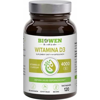 Biowen Witamina D3 4000 z Lanoliny Suplement Diety Odporność 120 Kapsułek