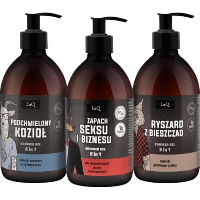 LaQ Men's Set Czyściopak Męski Zestaw Prezentowy Żel Pod Prysznic 3 x 500ml