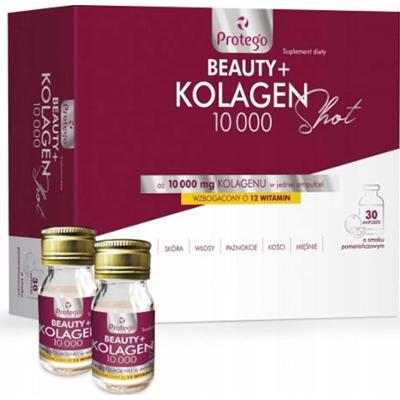 Protego BEAUTY+ Kolagen 10.000 Shot Suplement Diety Włosy Skóra 30 Ampułek