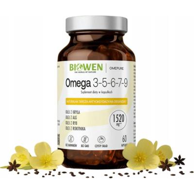 Biowen Omega 3-5-6-7-9 DHA Olej Rybi Mikroalgi Granat Witamina E 60 Kaps