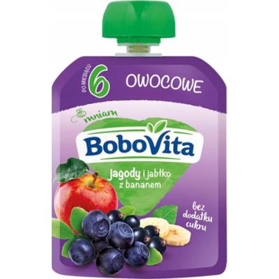 Bobovita Owocowy Mus Dla Dzieci Jagody Jabłka i Banany Po 6 Miesiącu 80g