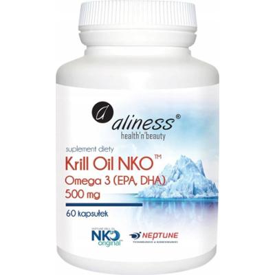 Aliness Krill Oil NKO Omega 3 EPA DHA 500mg Astaksantyna Suplement 60 Kaps