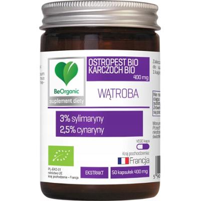 BeOrganic Ostropest + Karczoch Bio 400mg Zdrowie i Ochrona Wątroby 50 Tabl