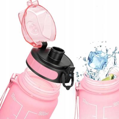 Butelka Na Wodę Motywacyjny Bidon z Ustnikiem Smyczą Różowy Ombre 1000ml