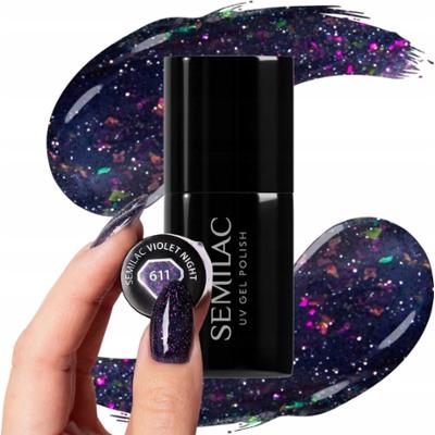 Semilac Lakier Hybrydowy Do Paznokci Violet Night 611 Fiolet Drobinki 7ml
