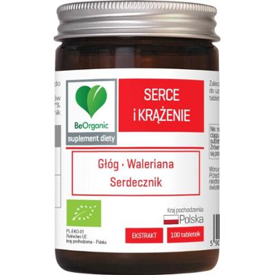 BeOrganic Serce i Krążenie Głóg Waleriana Serdecznik Suplement 100 Tabletek