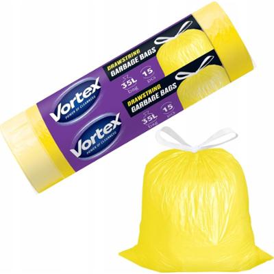Vortex Plastik Metal Worki Na Śmieci Żółte z Taśmą Ściągającą 35L 15 Sztuk