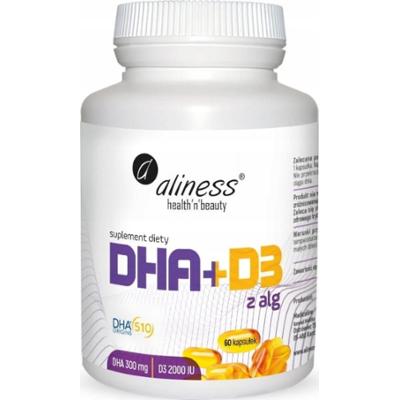 Aliness Omega DHA 300 mg z Alg + Witamina D3 2000IU Odporność Mózg 60 Kaps