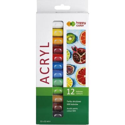 Happy Color Farby Akrylowe Mix Kolorów w Tubkach Metaliczne Zestaw 12x12ml