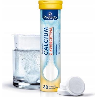 Protego Calcium z Kwercetyną Wapń Zdrowe Kości Zęby Bezsmakowe 20 Tabletek