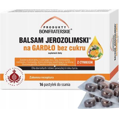 Bonifraterskie Balsam Jerozolimski Na Gardło Bez Cukru Cynk 16 Pastylek Data Ważności 04.2026