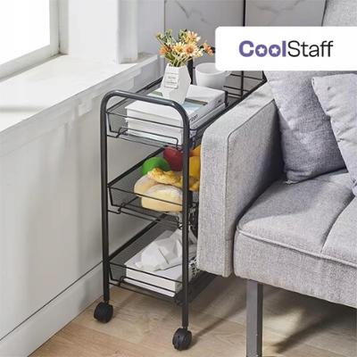 CoolStaff Regał Kuchenna Łazienkowa Szafka Na Kółkach 3 Koszyki Czarna 64cm ORG203
