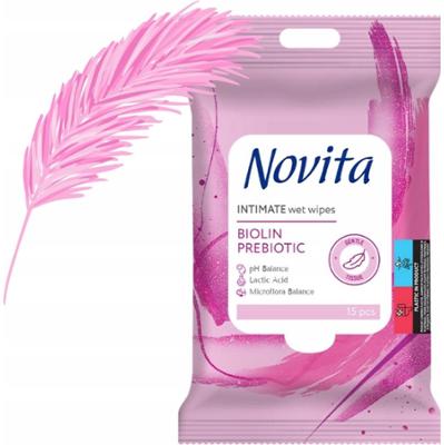 Novita Biolin Chusteczki Do Higieny Intymnej z Prebiotykiem pH 15 Sztuk
