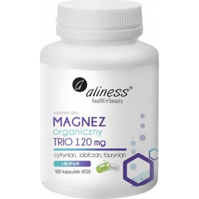 Aliness Magnez Organiczny Trio 120mg + B6 Skurcze Mięśni Stres 100 Kaps