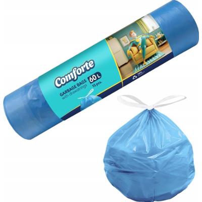 Comforte Worki Na Śmieci z Taśmą Ściągającą Mocne Niebieskie 60L 15 Sztuk