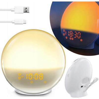 CoolStaff Lampka LED Nocna Wielofunkcyjna Zegar Budzik Symulacja Wschodu Słońca Radio