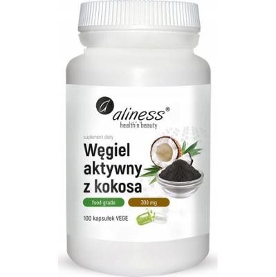 Aliness Węgiel Aktywny z Łupin Kokosa 300 mg Suplement Diety 100 Tabletek