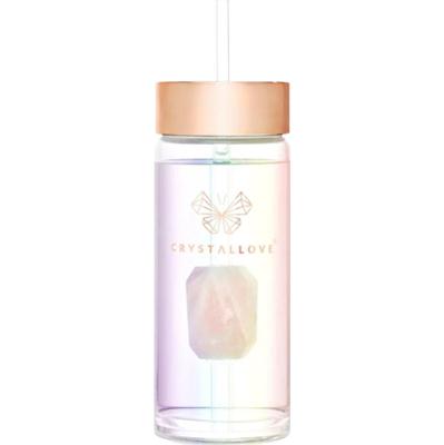 Crystallove Butelka na wodę ze słomką i hologramem - kwarc różowy 400 ml