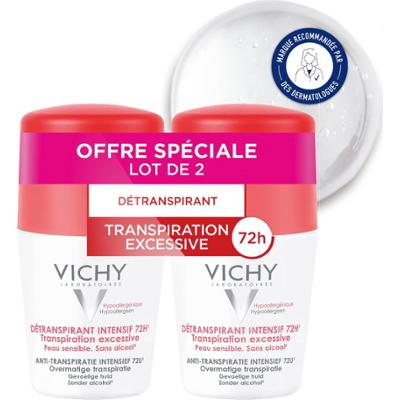 Vichy Oddychający dezodorant Intensywnie Skuteczny 72h Roll-on Skóra Wrażliwa 2x50ml