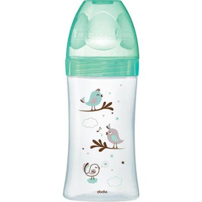 Dodie Butelka szklana antykolkowa dla niemowląt Pojemność od 3 do 6 miesięcy Green Birds 270 ml