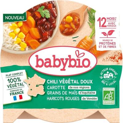 Babybio Wegetariański Talerz Midi Słodkie Warzywa Chile - 12 + miesięcy - Marchew, Ziarna Kukurydzy, Czerwona Fasola - ORGANICZNE 230G