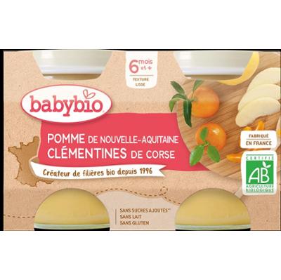 Babybio Słoiki Owocowe - 6 miesięcy i więcej - Jabłka, Klementynki - ORGANICZNE 2x130 g