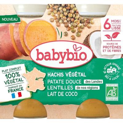 Babybio Midi Wegetariańskie Słoiki Siekane Warzywa - 6 Miesięcy i + - Bataty, Soczewica, Mleko Kokosowe 2x200g