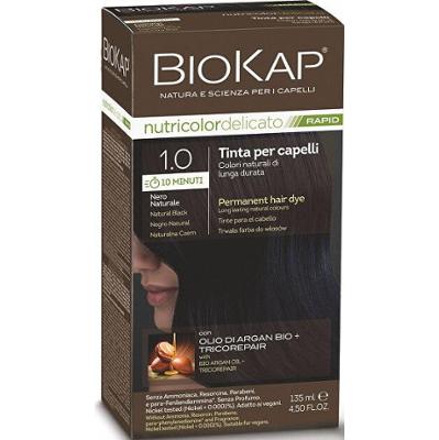 Biokap BIOKAP Farba do włosów DELICATE FAST - 1.0 Czarna naturale 135 ml