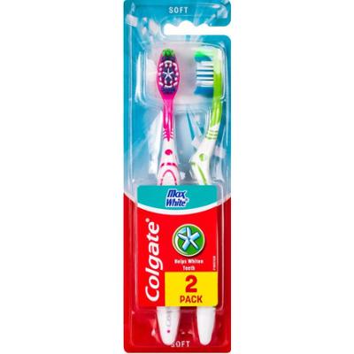 Colgate Max White - 2 opakowania, szczoteczki do mycia zębów, pielęgnacji zębów i dziąseł, miękkie