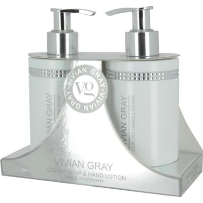 Zestaw kryształów Vivian Grey: Białe kryształy nawilżający balsam do rąk 250 ml + Białe kryształy płynne mydło oczyszczające 250 ml
