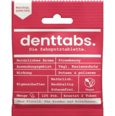 Denttabs. Tabletki do zębów bez fluoru o smaku truskawkowym 125 sztuk.