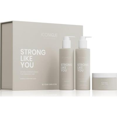 ICONIQUE Professional STRONG LIKE YOU Szampon 250 ml, Odżywka 250 ml i Maska 200 ml Zestaw do włosów zniszczonych