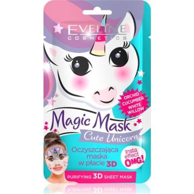 Eveline Cosmetics Magiczna maska z uroczym jednorożcem 3D, maska z tkaniny do głębokiego oczyszczania