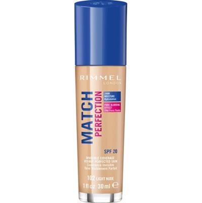 Rimmel Podkład w płynie Match Perfection SPF 20 Kolor 102 Jasny Nude 30ml