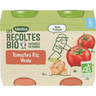 Blédina 6-miesięczne zbiory organiczne - Małe słoiki z warzywami/mięsem - Pomidory Ryż Cielęcina 2x200g
