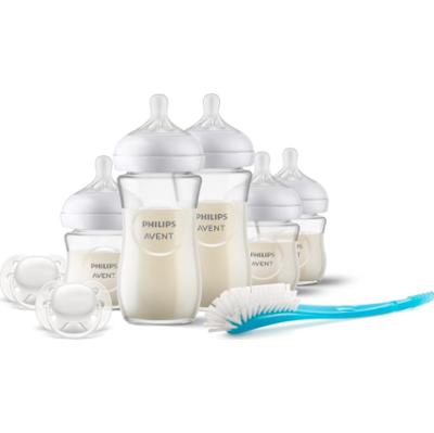 Philips Avent Zestaw upominkowy Natural Response Glass dla niemowląt w wieku od 0 miesięcy 3 butelki po 120 ml + 1 miesiąc 2 butelki po 240 ml + smocz