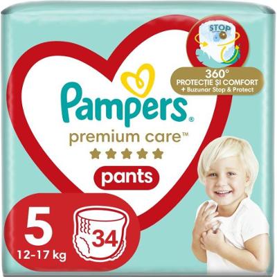 Pampers Spodnie Premium Care Junior Rozmiar 5 Jednorazowe pieluchomajtki Pull-Up 12-17 kg 34 sztuki