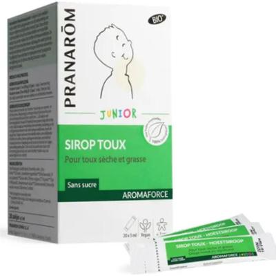 Pranarôm Aromaforce Junior Organiczny suchy i tłusty syrop na kaszel dla 2 lat 20 sztyftów po 5 ml