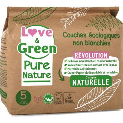 Love&Green Pure Nature - Ekologiczne pieluszki niebielone - Rozmiar 5 - 11 do 25kg - 33 warstwy