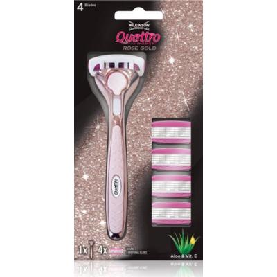 Wilkinson Sword Maszynka do golenia Quattro dla kobiet w kolorze różowego złota + 4 wymienne głowice