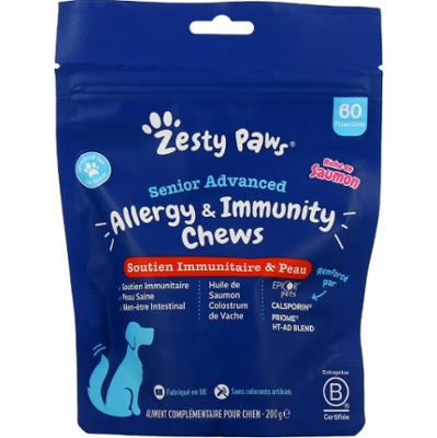 Zesty Paws Senior Advanced - Gryzaki na alergie i odporność - Wsparcie odporności i skóry - 60 przysmaków z łososia