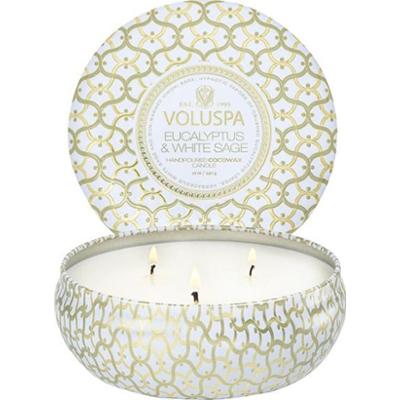 Voluspa 3-Wick Tin Candle Eucalyptus And White Sage 40h
