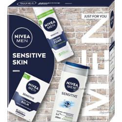 Nivea - Men - Sensitive Skin - Zestaw prezentowy dla mężczyzn - Pianka do golenia 200 ml + Żel pod prysznic 3w1 250 ml + Balsam po goleniu 100 ml